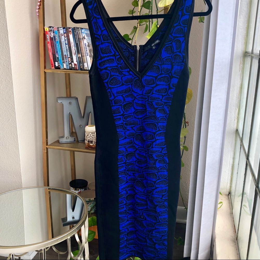 Jay Godfrey Blue and Black Midi Dress